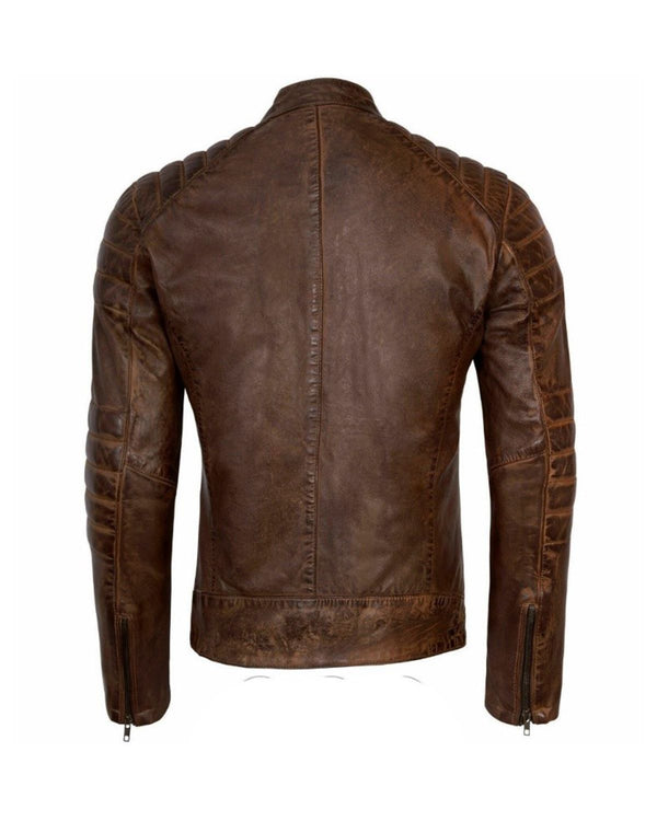 Mens Vintage Biker Cafe Racer Retro Black Motorcycle Slim Fit Genuine Cowhide Leather