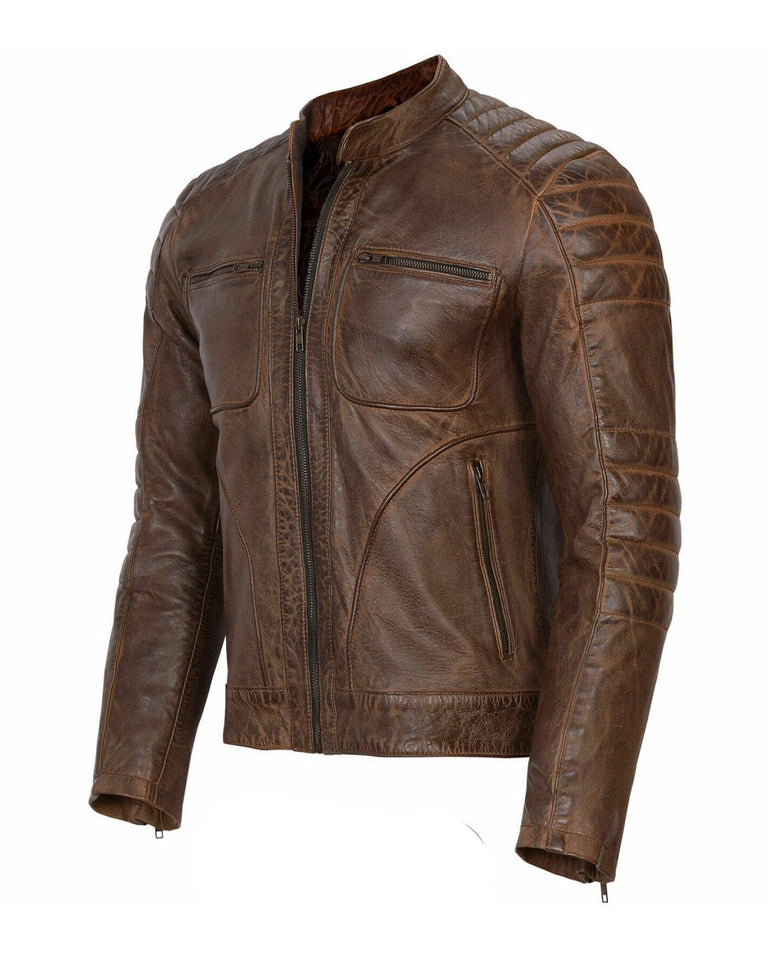 Geniune mens leather motorcycle jacket biker with ce armour