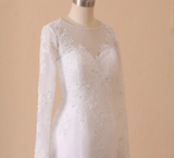 Mermaid Wedding Dress Illusion Back Vestido De Noiva Long Sleeve Beads O Neck Lace Appliques Bride Bridal Gown