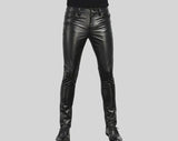 Men's Black Genuine Leather slim fit Biker trouser pant