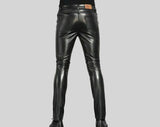 Men's Black Genuine Leather slim fit Biker trouser pant