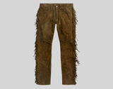 Men's Suede Western Style Cowboy Leather Pant With Fringe