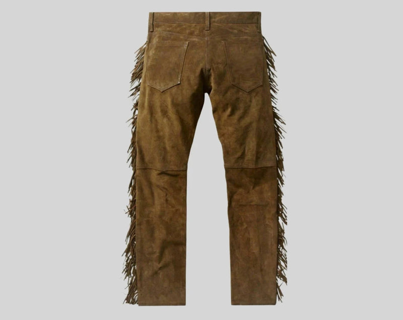 Men's Suede Western Style Cowboy Leather Pant With Fringe