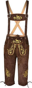 Men,s Long Lederhosen Bavarian Genuine Cowhide Leather with Matching Suspenders