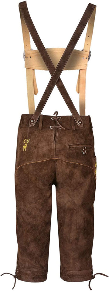 Men,s Long Lederhosen Bavarian Genuine Cowhide Leather with Matching Suspenders