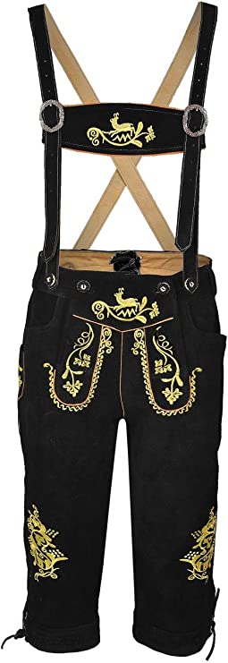 Men,s Long Lederhosen Bavarian Genuine Cowhide Leather with Matching Suspenders