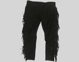 Men's Suede Western Style Cowboy Leather Pant With Fringe