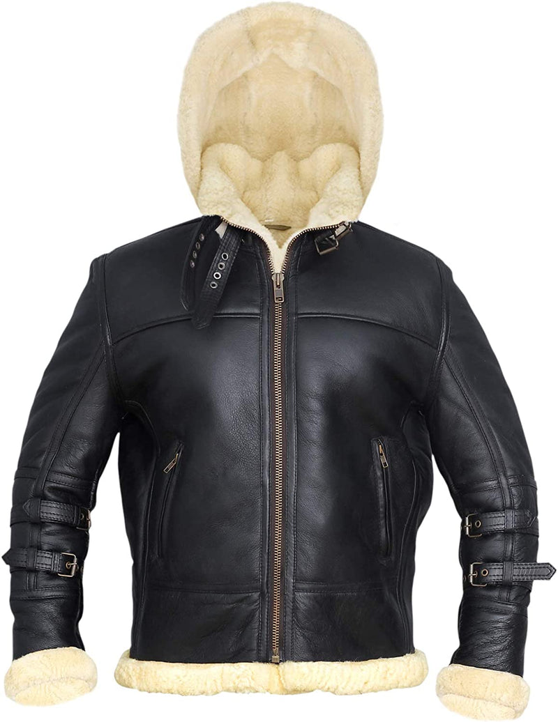 B3 Bomber Jacket Real Shearling B3 Bomber Jacket Removable Hood Black