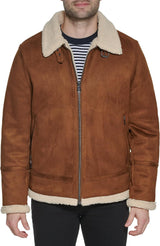 Faux Leather Men-Bomber Jacket with Shearling Lining