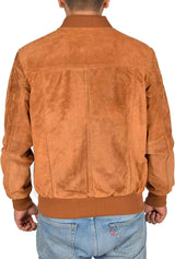 Men's Suede Bomber Jacket Classic Retro Varsity Tan Real Leather Jacket