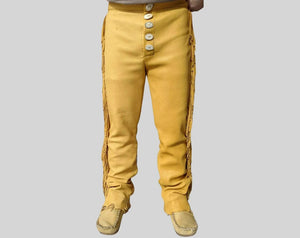 Mens leather Bead Pant Trouser Jeans Yellow Western Cowboy