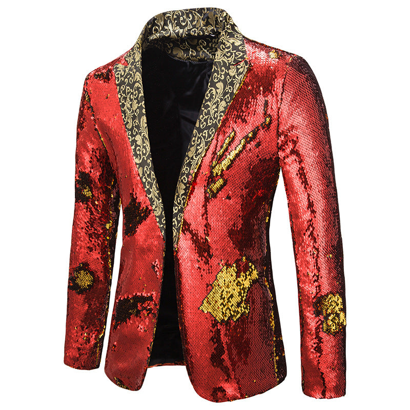 Shiny Red Sequin Shawl Collar Tuxedo Suit Blazer Men Wedding Groom Singer Prom Glitter Suit Jacket DJ