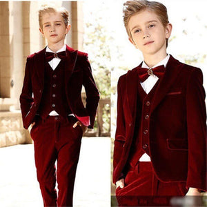 Velvet Kids Children Attire Wedding Blazer Formal Wear Suit Boy Birthday Party Business Suit 3 Pieces Jacket Pant Vest