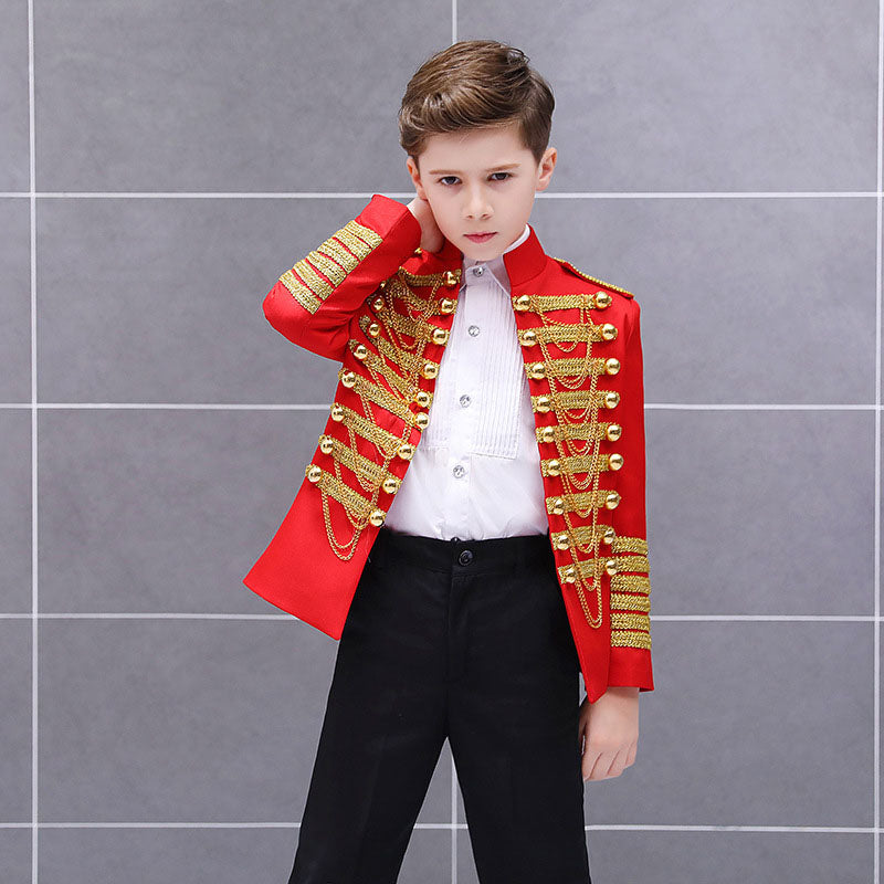 Royal Outfit Prince Costume Military Tassel Chains Jacket Shoulder Pad Coat Pop Stars Blazer