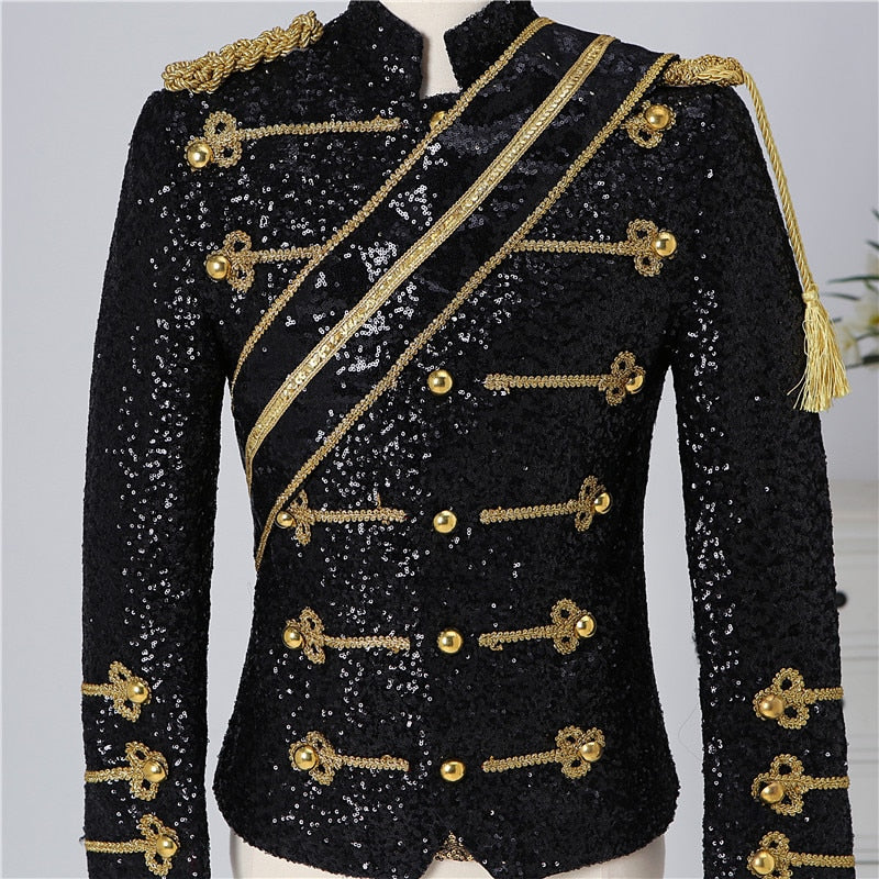 Men's Sequin Steampunk Blazer Jacket Stand Collar Tassel Design Blazers