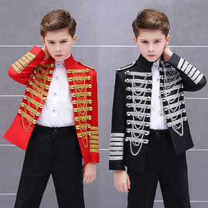 Royal Outfit Prince Costume Military Tassel Chains Jacket Shoulder Pad Coat Pop Stars Blazer