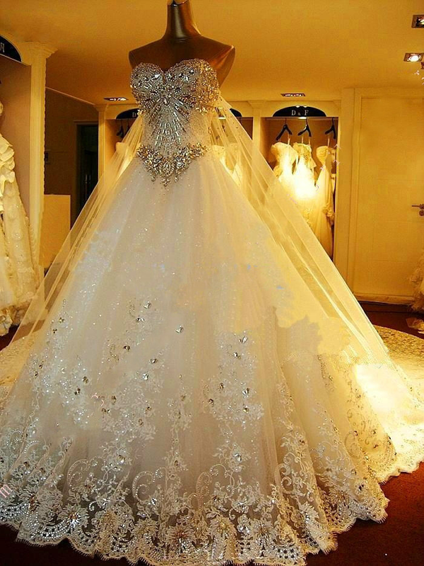 Luxury Pearls a line Shiny Wedding Gown Sweetheart Corset Wedding Dresses