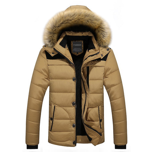 Fur Collar Hooded Men Winter Jacket Outerwear Thick Thermal Men Warm Wool Liner Coat Men Coat Snow Parka Down Jacket