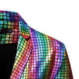 Men's Stage Prom Suits Gold Silver Rainbow Plaid Sequin Jacket Pants