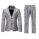 Men's Stage Prom Suits Gold Silver Rainbow Plaid Sequin Jacket Pants