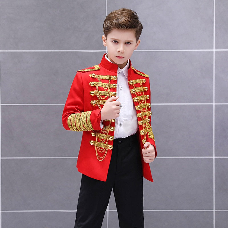 Military Suit Sets for Children Jacket + Pants + Shirts Page Boys Royal Wedding Clothing Dress Stage Boy European Palace Costume