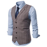 Men's Suit Vest Slim Fit Thin Plaid Men Waistcoat Tops