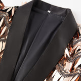 Mens Luxury Wave Striped Gold Sequin Blazer Jacket Shawl Lapel One Button Shiny Wedding Party Suit Jackets Dinner Tuxedo Blazer