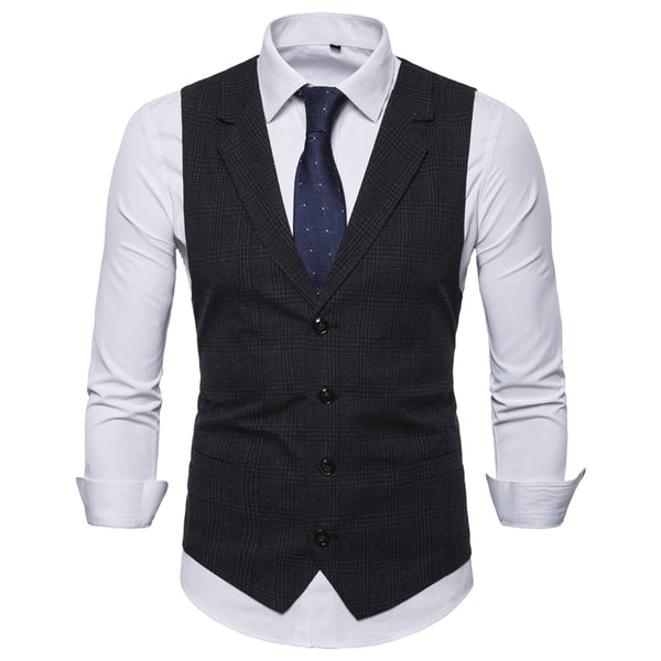 Men's Suit Vest Slim Fit Thin Plaid Men Waistcoat Tops