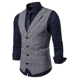 Men's Suit Vest Slim Fit Thin Plaid Men Waistcoat Tops