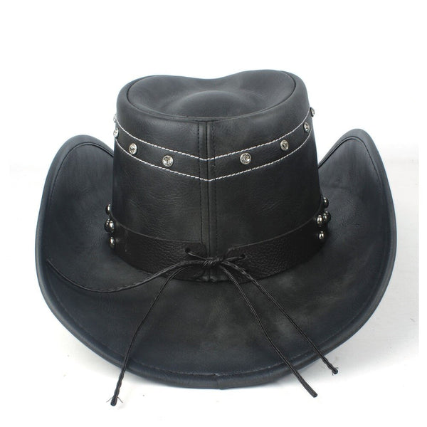 100% Leather Men Western Cowboy Hat For Gentleman Dad Jazz Sombrero Hombre Caps