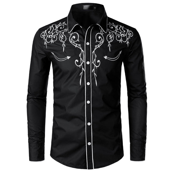 Western Cowboy Shirt Design Embroidery Slim Fit Casual Long Sleeve Shirts.