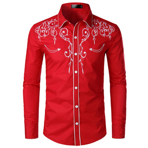 Western Cowboy Shirt Design Embroidery Slim Fit Casual Long Sleeve Shirts.