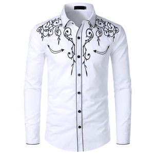 Western Cowboy Shirt Design Embroidery Slim Fit Casual Long Sleeve Shirts.