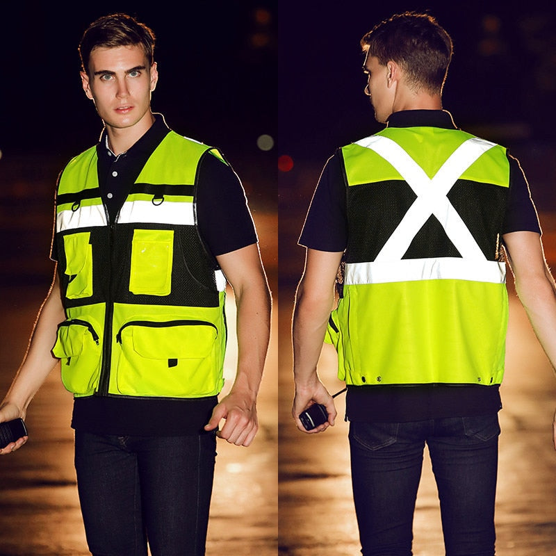 High Visibility Utility Safety Vest Mesh Breathable Work Gilet Hi Vis