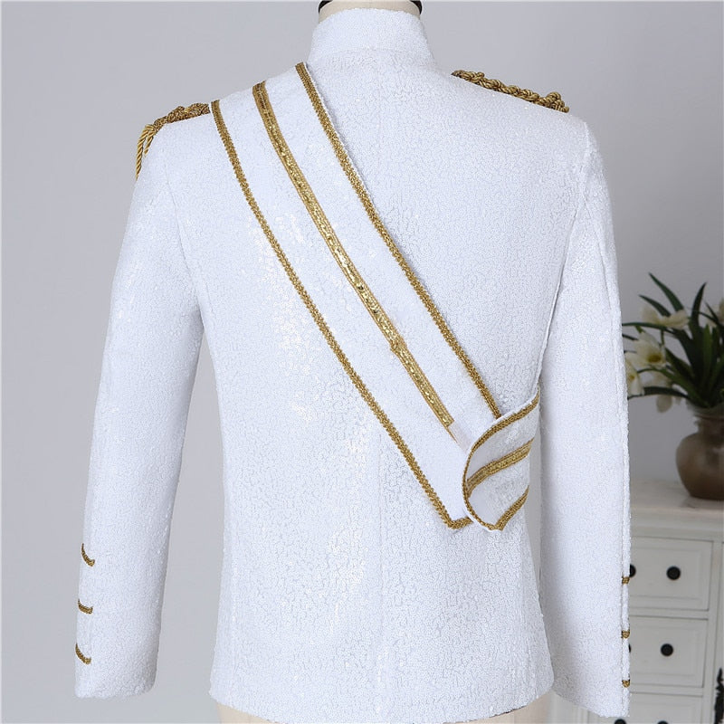 Men's Sequin Steampunk Blazer Jacket Stand Collar Tassel Design Blazers