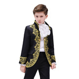 Victorian Prince Costume Blazer Suits Child Halloween Jabot Tie Outfit Military Uniform Cosplay Lace Jacket Coat Kid Boys