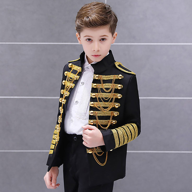 Royal Outfit Prince Costume Military Tassel Chains Jacket Shoulder Pad Coat Pop Stars Blazer