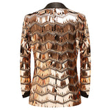 Mens Luxury Wave Striped Gold Sequin Blazer Jacket Shawl Lapel One Button Shiny Wedding Party Suit Jackets Dinner Tuxedo Blazer