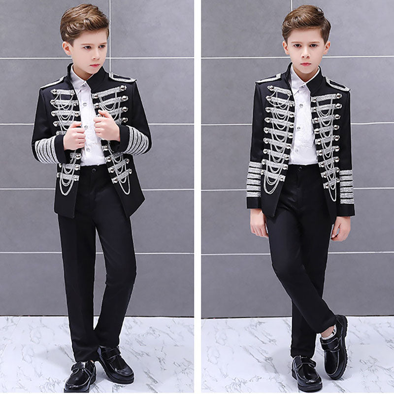 Royal Outfit Prince Costume Military Tassel Chains Jacket Shoulder Pad Coat Pop Stars Blazer