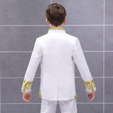 Victorian Prince Costume Blazer Suits Child Halloween Jabot Tie Outfit Military Uniform Cosplay Lace Jacket Coat Kid Boys