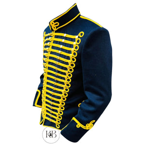 Navy Blue Men Napoleonic Hussars Jacket Tunic Jacket Military Uniform