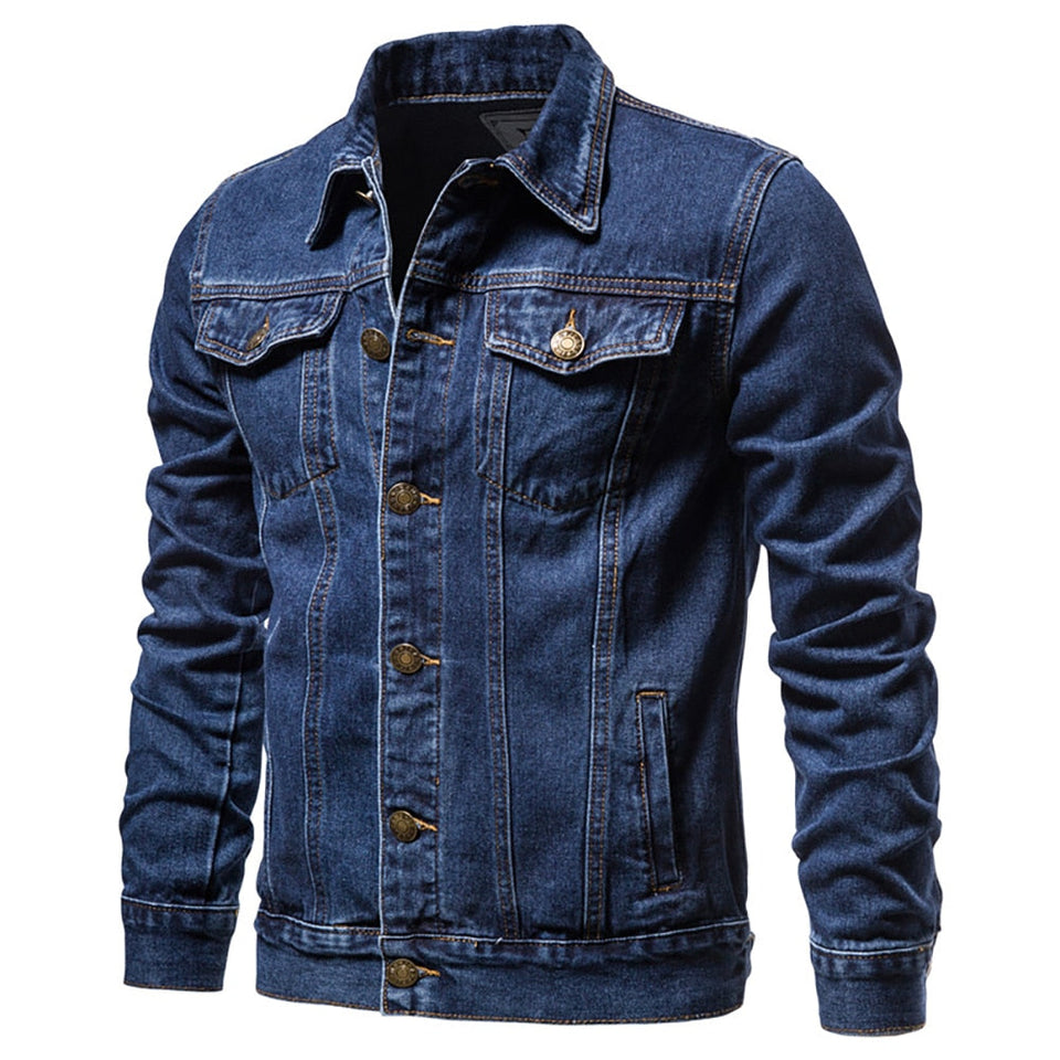 Denim Jacket Men Casual Solid Color Lapel Single Breasted Jeans Jacket