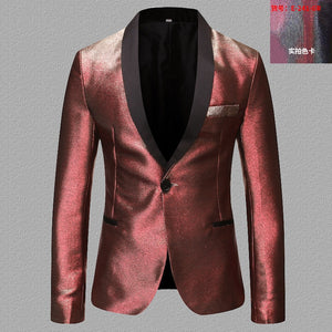 Men's Shiny Fashion Gradient Dress Blazer One Button Shawl Lapel Elegant Suit Jacket