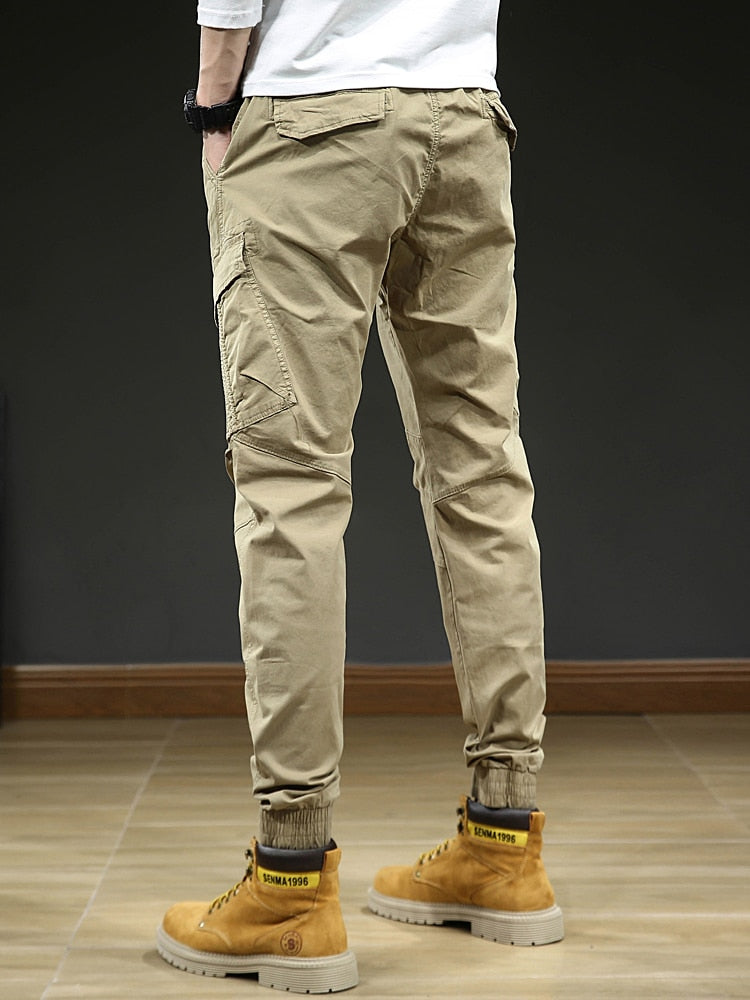 Spring-Summer Multi-Pockets Cargo Pants Men Streetwear Slim Fit Casual Joggers Stretch Cotton Trousers