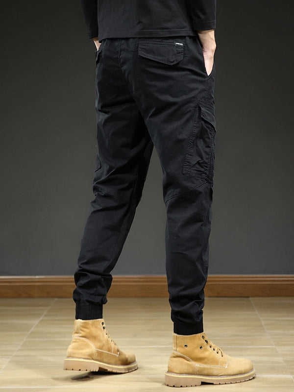 Spring-Summer Multi-Pockets Cargo Pants Men Streetwear Slim Fit Casual Joggers Stretch Cotton Trousers
