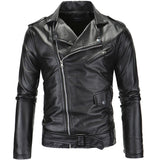 Men's Leather Jackets White Casual Lapel Slim Fit Diagonal Zipper Motorcycle PU Leather Jacket