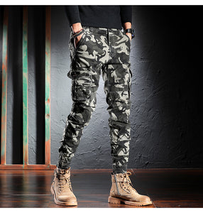 Men Jeans Camouflage Military Trousers Multi Pockets Casual Cargo Pants Hombre Zipper Bottom Hip Hop Joggers