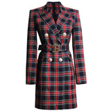 Black Stewart Tartan Blazer Dresses with Belt