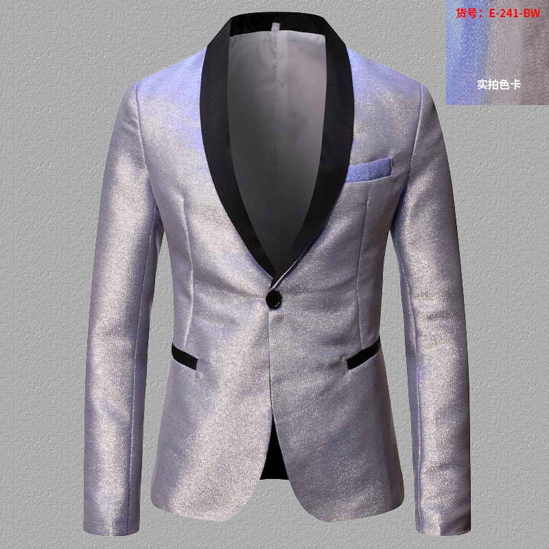 Men's Shiny Fashion Gradient Dress Blazer One Button Shawl Lapel Elegant Suit Jacket