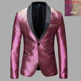 Men's Shiny Fashion Gradient Dress Blazer One Button Shawl Lapel Elegant Suit Jacket